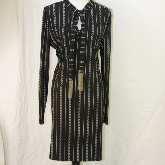 Michael Kors Womens XL Black Midi Dress Chains Pattern and Hardware GUC - Picture 1 of 12